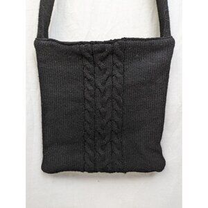 Laura Ashley Women's Vintage 90s Black Wool Cable Knit Purse Crossbody Bag